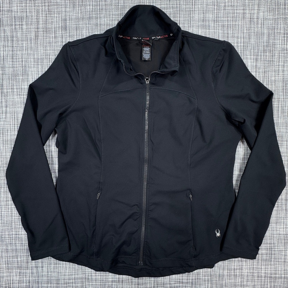 Spyder Active Jacket Womens XL Black Full Zip Stretch Stand Collar Zip Pockets